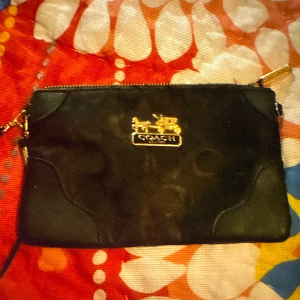 Coach Black Wristlet with Gold Accents